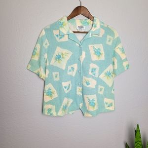 Vintage Retro Mint Button Down Blouse PL